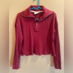 Universal Thread waffle knit long sleeve  1/4 zip maroon size medium crop